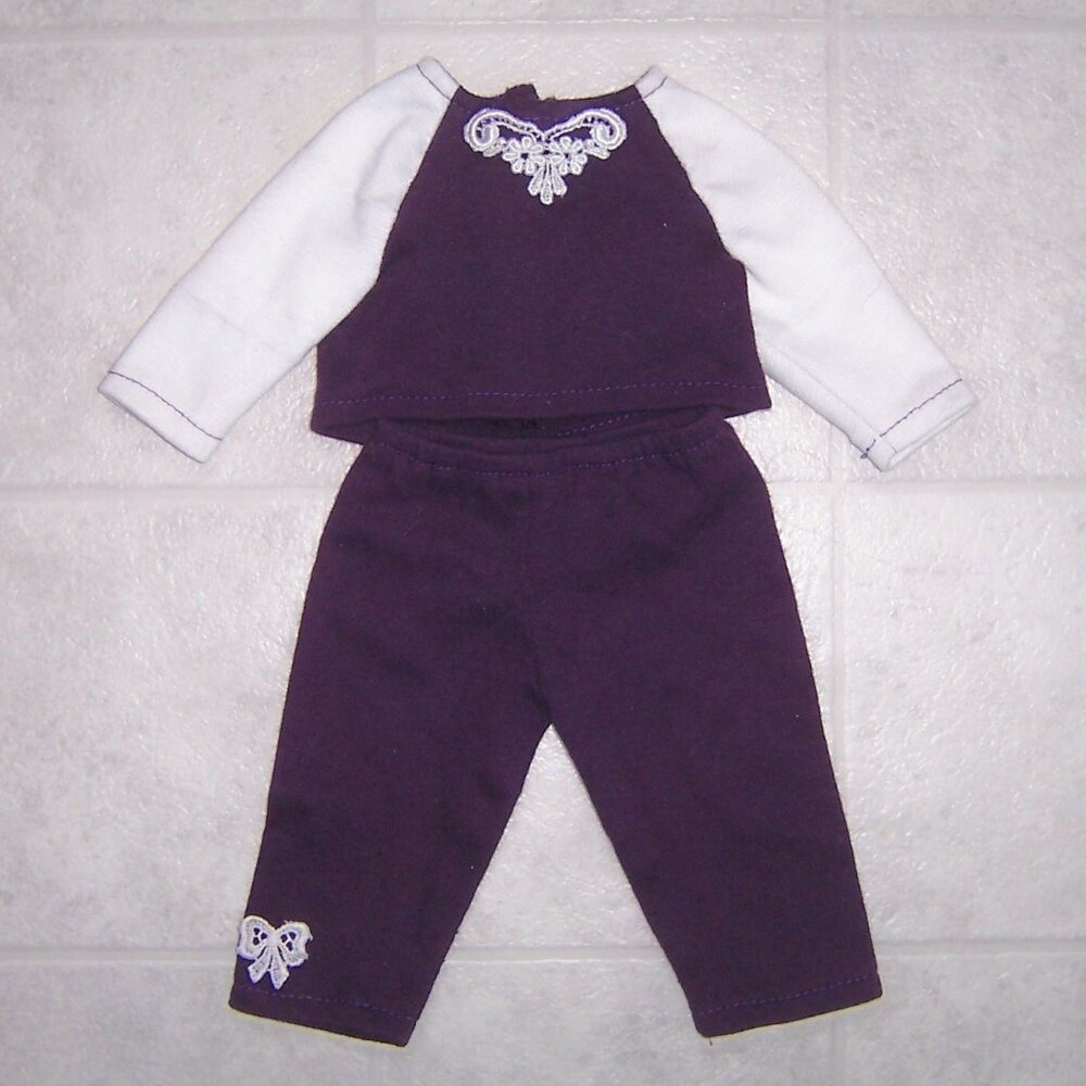 Vintage 18" Doll Outfit Purple Long Sleeve Shirt and Pants with Lace